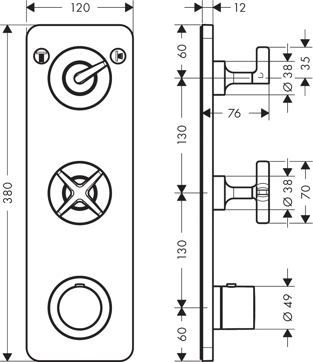 Hansgrohe AXOR Citterio E Thermostatmodul Unterputz, Chrom, für 2 Verbraucher, max. Durchflussmenge 42 l/min bei 3 bar, Anschluss DN20 Hansgrohe AXOR Citterio E Thermostatmodul Unterputz, Chrom, für 2 Verbraucher, max. Durchflussmenge 42 l/min bei 3 bar, Anschluss DN20