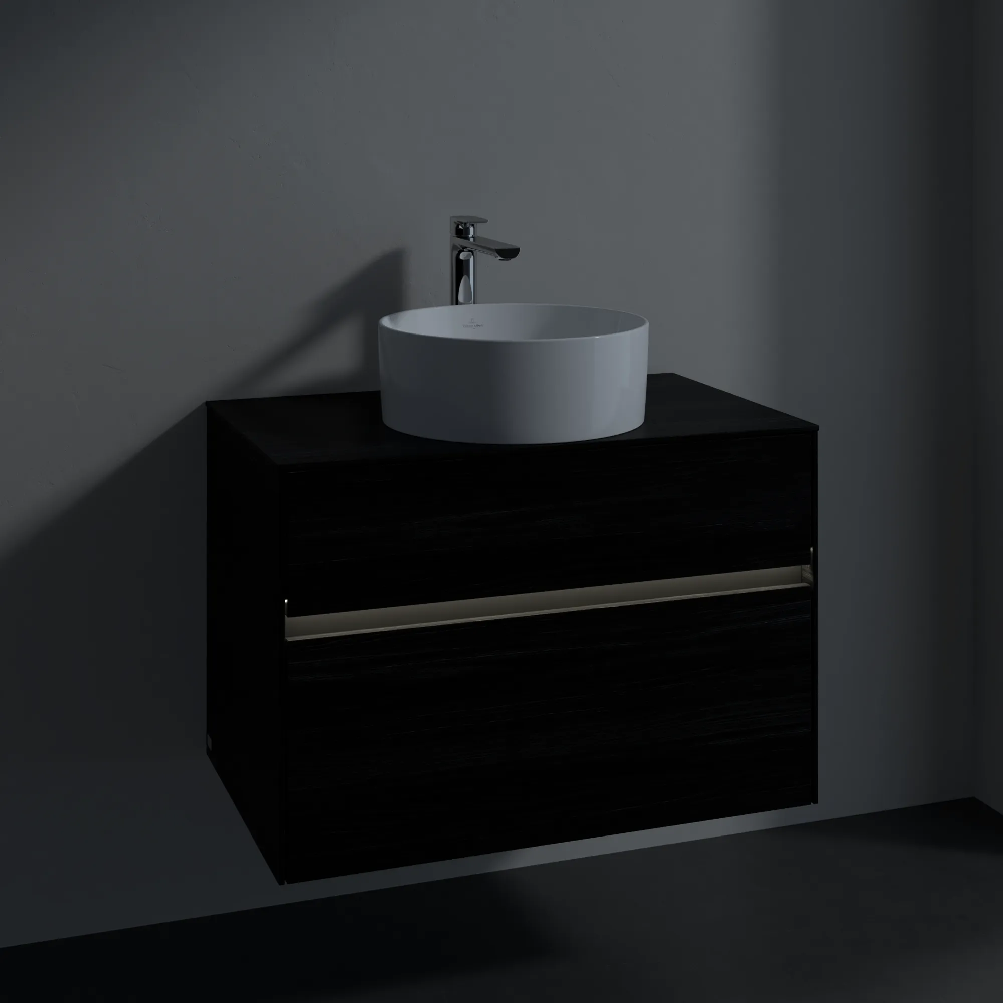 Villeroy & Boch Waschbeckenunterschrank Collaro C037B0, eckig, Black Oak, 800x548x500 mm, mit Beleuchtung und SoftClosing