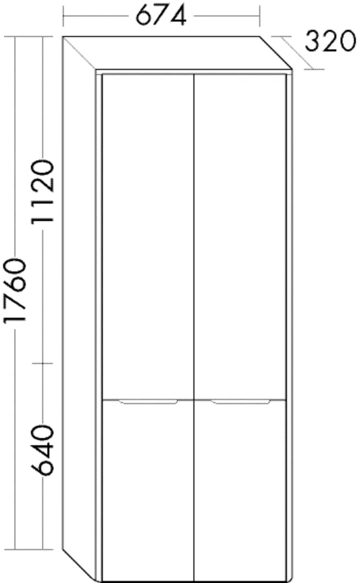 Hochschrank Oteo von burgbad – 320 mm tief, 674 mm breit, 1760 mm hoch mit Tip-On-Türen oben und Glaseinlegeböden