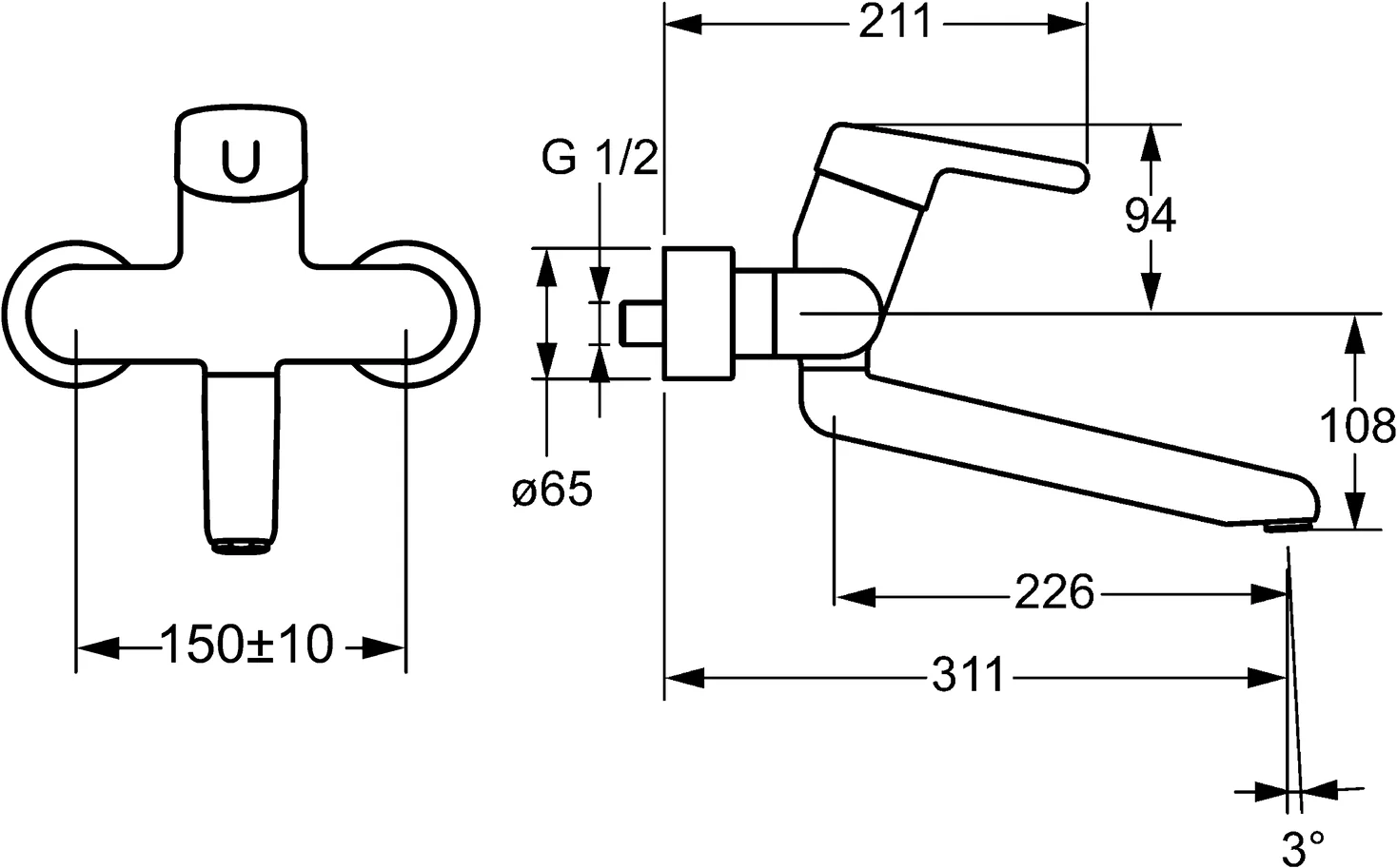 HansaMEDIPRO Waschtischarmatur Hansamedipro Einhebelmischer Chrom Ausladung 311mm DN15