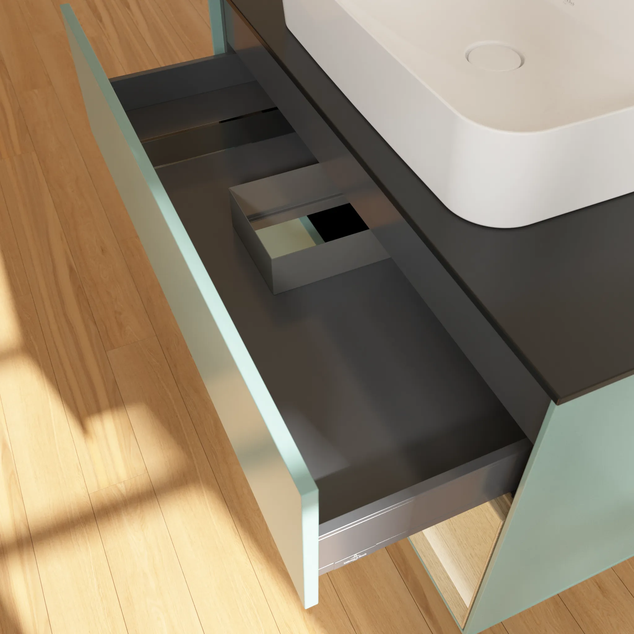 Villeroy & Boch Waschtischunterschrank „Finion“ für Schrankwaschtisch 1000 × 603 × 501 mm Olive Matt Lacquer, für Becken mittig Villeroy & Boch Waschtischunterschrank „Finion“ für Schrankwaschtisch 1000 × 603 × 501 mm Olive Matt Lacquer, für Becken mittig