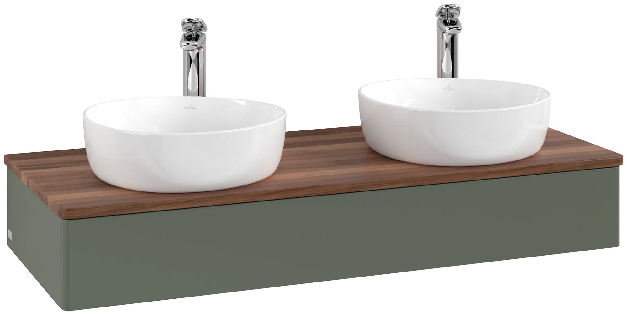 Villeroy & Boch Antao Waschbeckenunterschrank K13_5, 1200 x 190 x 500 mm, Leaf Green Matt Lacquer / Warm Walnut