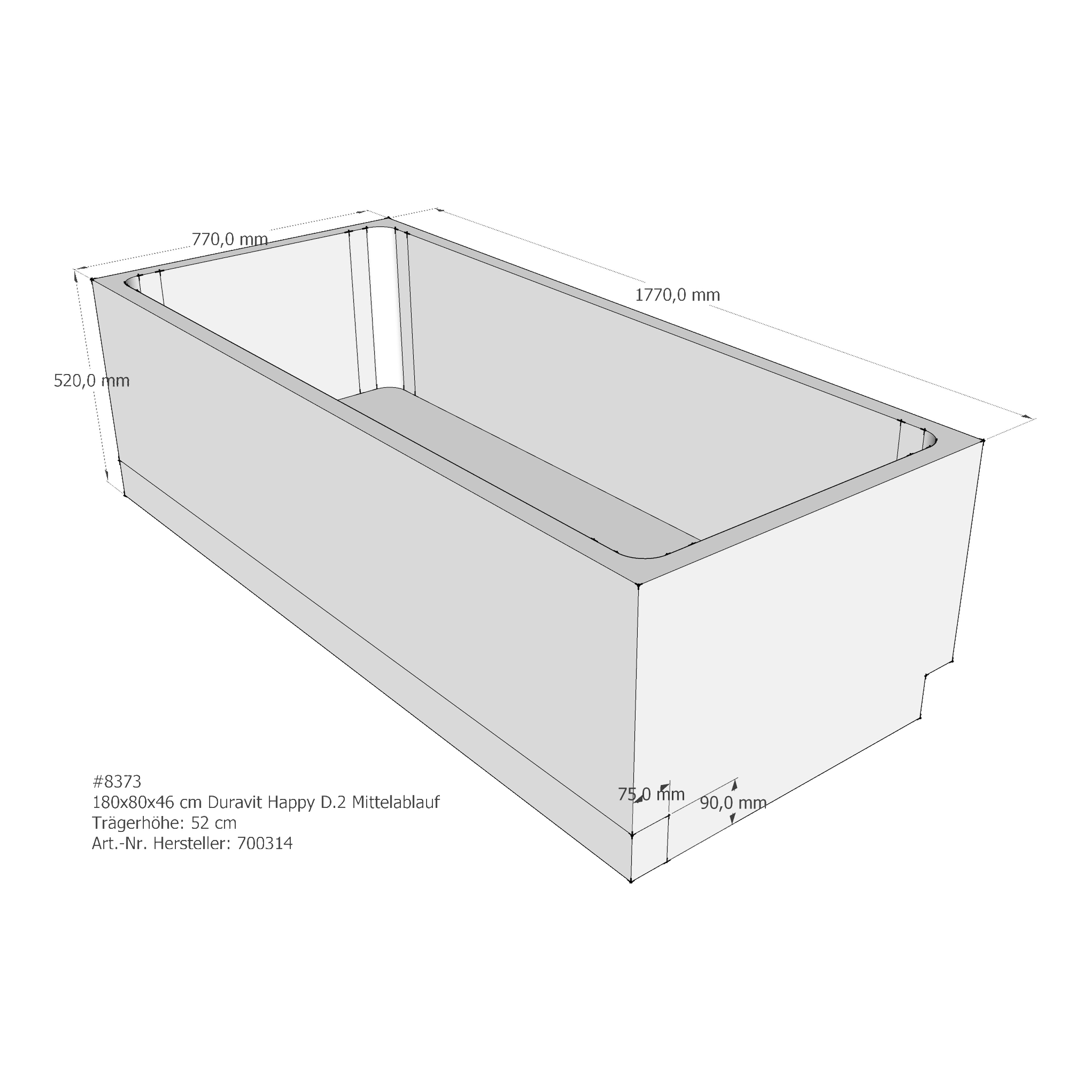 Badewannenträger für Duravit Happy D.2 180 × 80 × 46 cm
