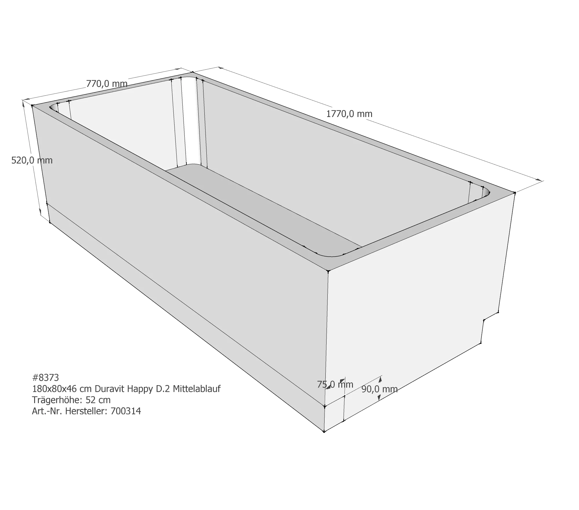 Badewannenträger für Duravit Happy D.2 180 × 80 × 46 cm