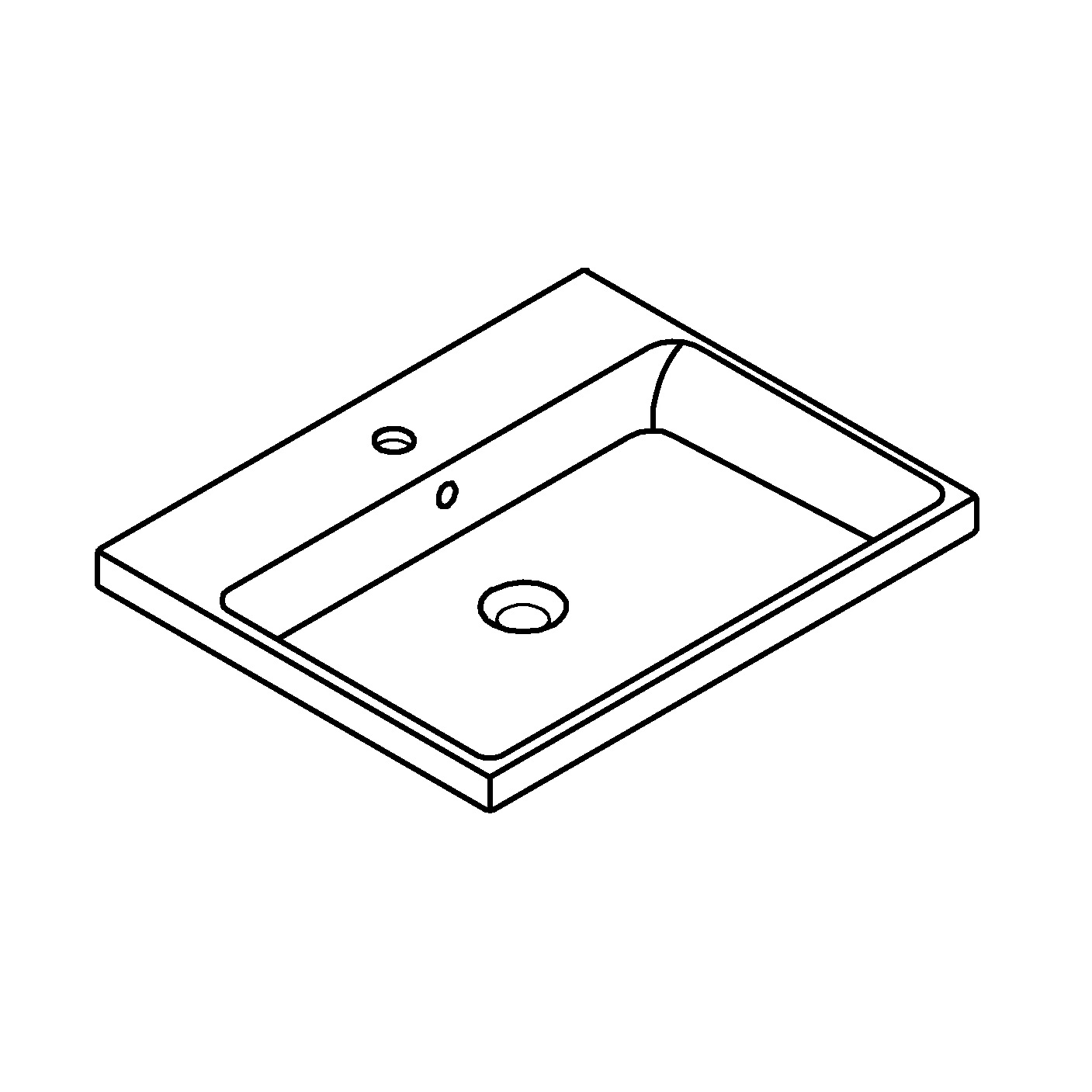 Einbauwaschtisch Cube Keramik 39479_H, von oben, 605 x 490 mm, 1 Hahnloch, 2 weitere vorgestochen, Rückseite glasiert, PureGuard Hygieneoberfläche, aus Sanitärkeramik, alpinweiß