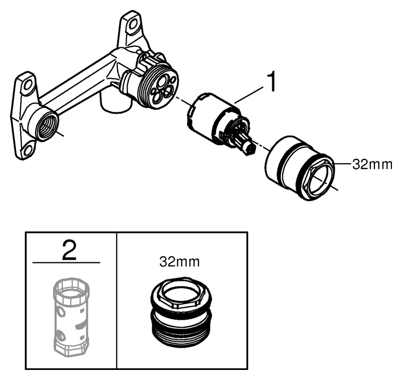 Einhand Unterputz-Universal-Einbaukörper 23319, für Grandera für 2-Loch-Waschtischbatterien, Wandeinbau