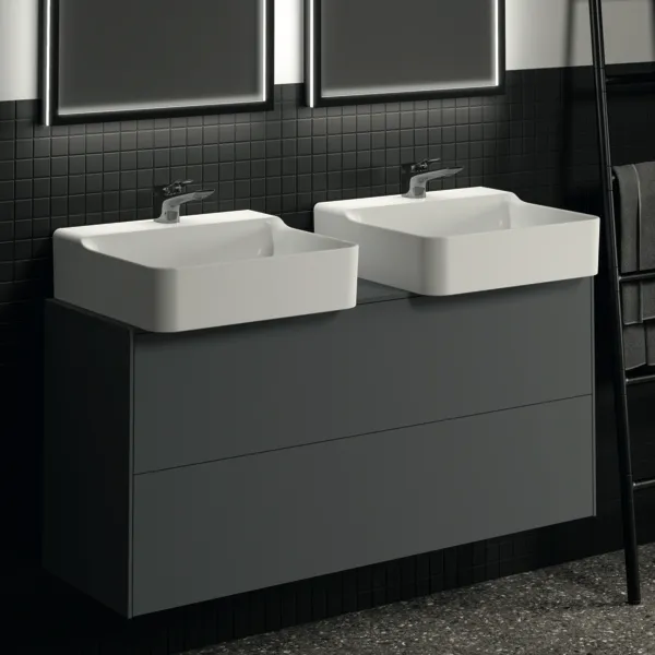 Ideal Standard Conca Waschtischunterschrank, Anthrazit matt, 1.202 x 373 x 550 mm, 2 Auszüge mit Push-Open und Softclose-Einzug, wahlweise links oder rechts Ideal Standard Conca Waschtischunterschrank, Anthrazit matt, 1.202 x 373 x 550 mm, 2 Auszüge mit Push-Open und Softclose-Einzug, wahlweise links oder rechts
