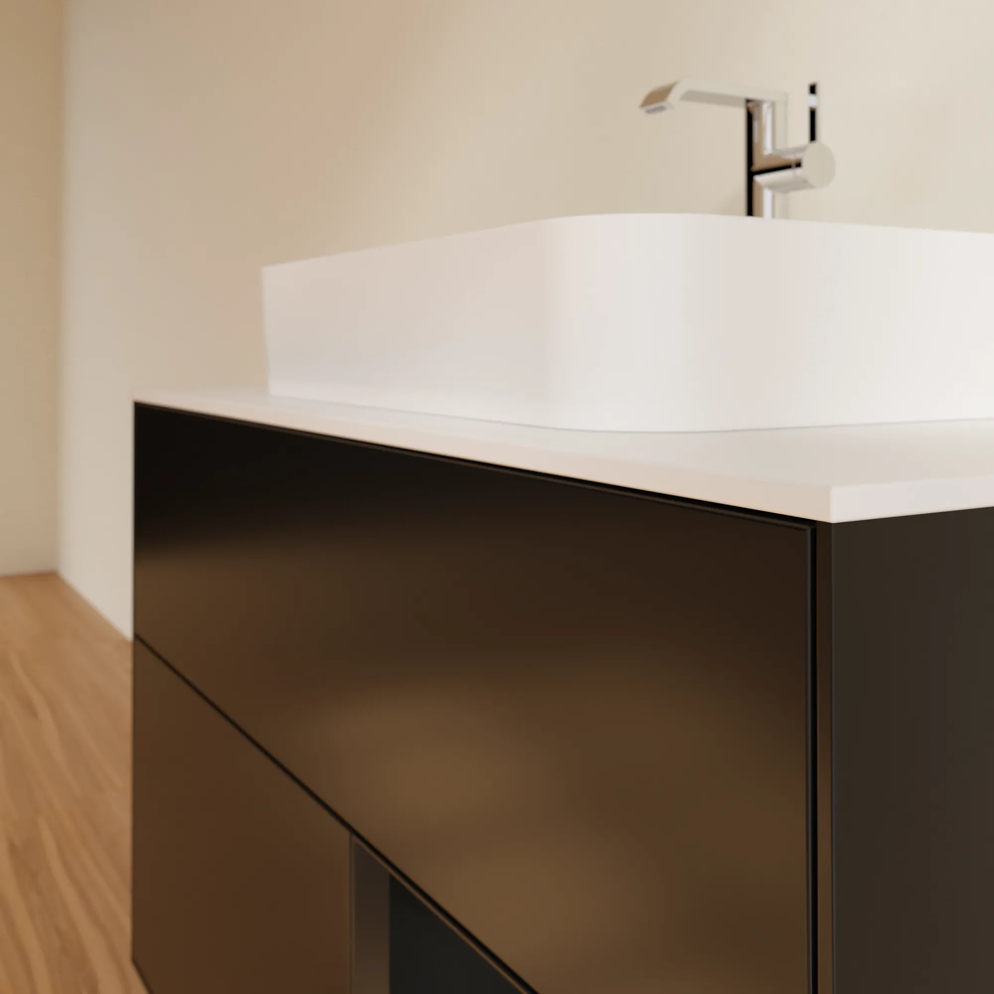 Villeroy & Boch Waschtischunterschrank „Finion“ für Schrankwaschtisch 1000 × 603 × 501 mm Black Matt Lacquer, für Becken mittig Villeroy & Boch Waschtischunterschrank „Finion“ für Schrankwaschtisch 1000 × 603 × 501 mm Black Matt Lacquer, für Becken mittig