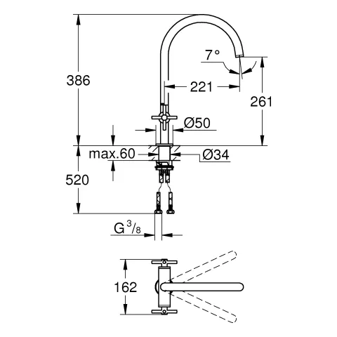 Grohe Atrio Zweigriff-Spültischbatterie, ½ C-Auslauf, Einlochmontage Grohe Atrio Zweigriff-Spültischbatterie, ½ C-Auslauf, Einlochmontage