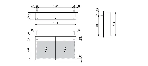 Spiegelschrank LANI LED-Beleuchtung horizontal mit Steckdose 715x1220x210 2 Türen 2 Glasfachböden weiß matt