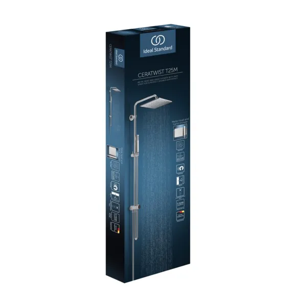 Ideal Standard Ceratwist T25 M Duschsystem Chrom, 177x486x1119 mm, mit Regenbrause und Handbrause, Idealflex Brauseschlauch