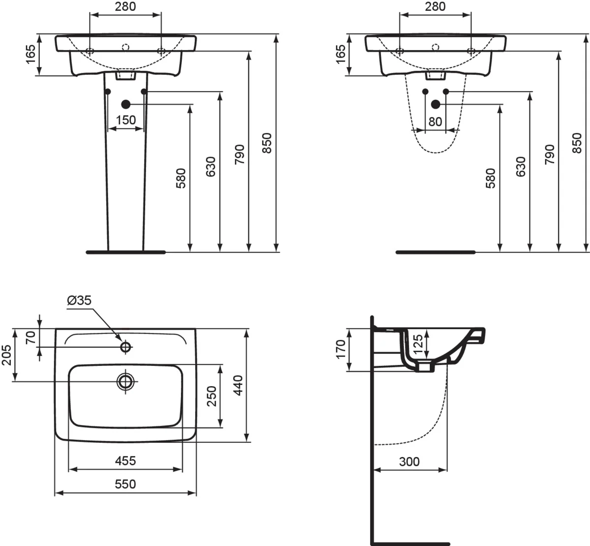 Ideal Standard Eurovit Waschtisch 55 cm, weiß mit Hahnloch und Überlauf