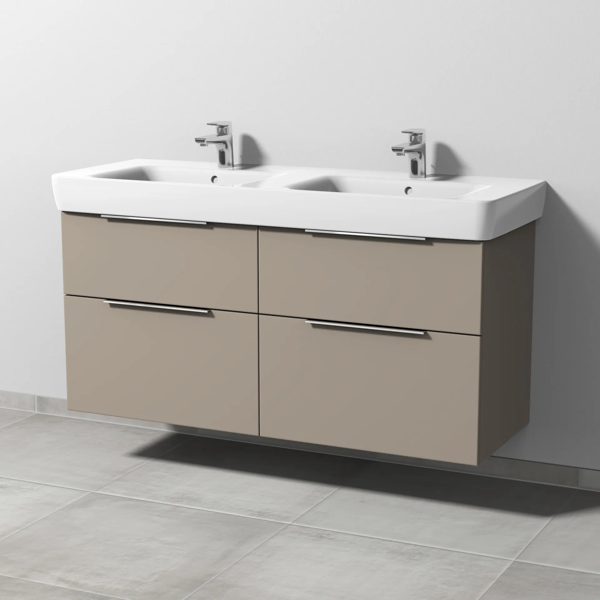 Sanipa Waschtischunterschrank „3way“ passend zu Keramik-Waschtische Renova Plan von Geberit 1240 × 588 × 407 mm in Sandgrau (matt), Becken mittig