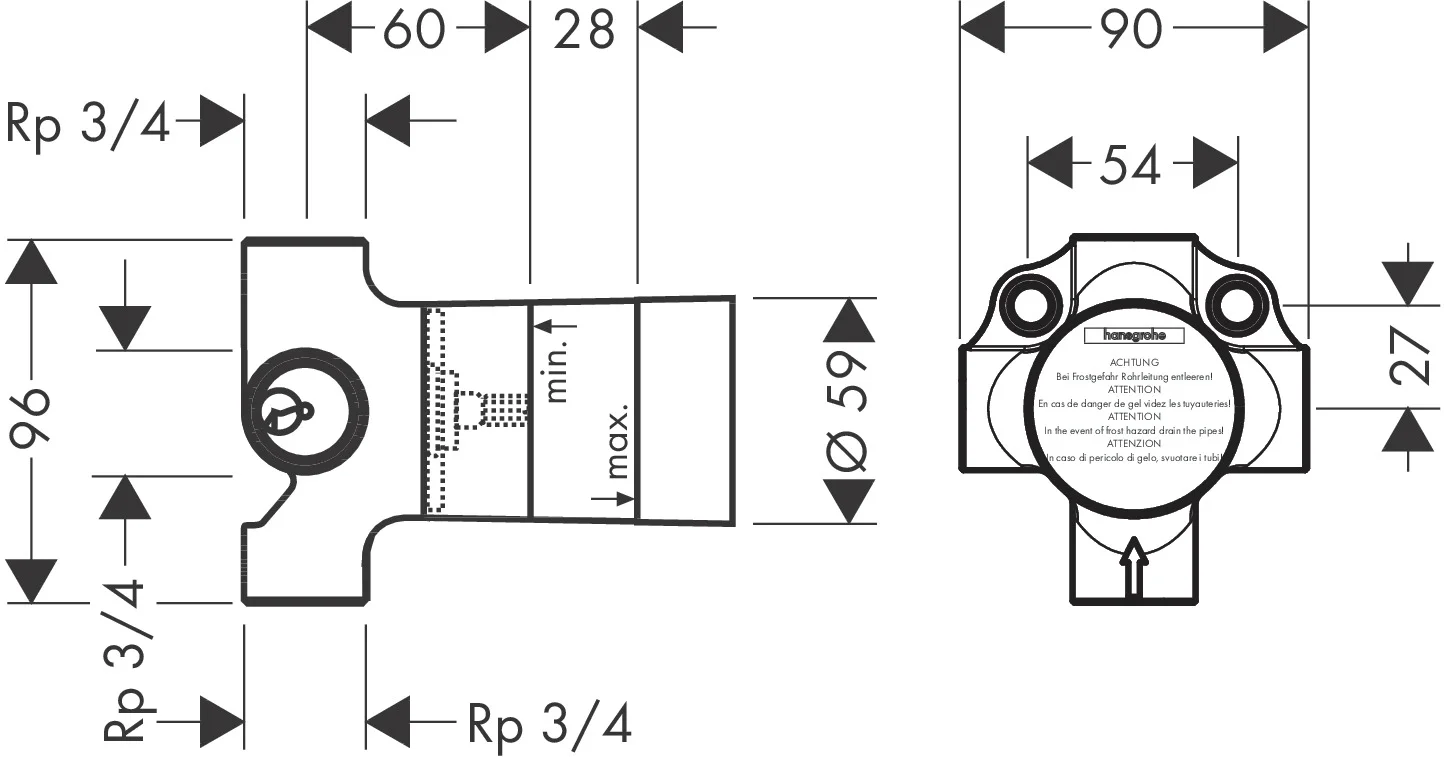 Hansgrohe AXOR Grundkörper Quattro 4-Wege Umstellventil Unterputz, DN20, max. Durchflussmenge 65 l/min