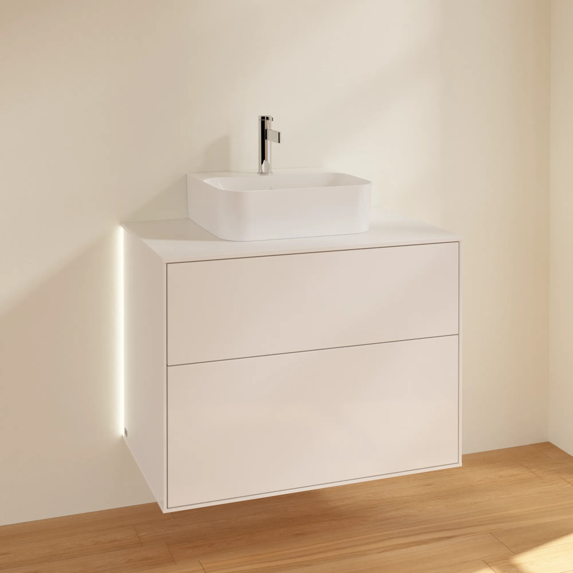 Villeroy & Boch Waschtischunterschrank „Finion“ für Schrankwaschtisch 80 × 60,3 × 50,1 cm 2 Schubladen, für Waschtischposition mittig, inkl. Beleuchtung mittig