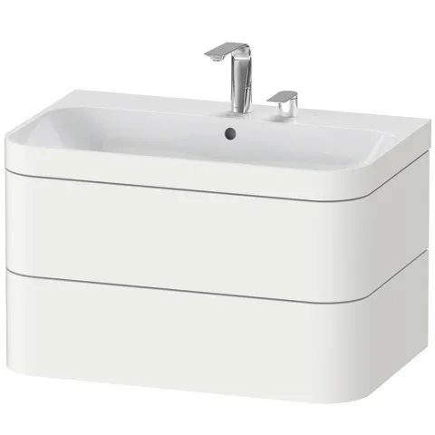 Duravit Waschtischunterschrank c-bonded Set wandhängend „Happy D.2 Plus“ 775 × 480 × 490 mm Weiß Seidenmatt, mit Hahnlochbohrung Duravit Waschtischunterschrank c-bonded Set wandhängend „Happy D.2 Plus“ 775 × 480 × 490 mm Weiß Seidenmatt, mit Hahnlochbohrung