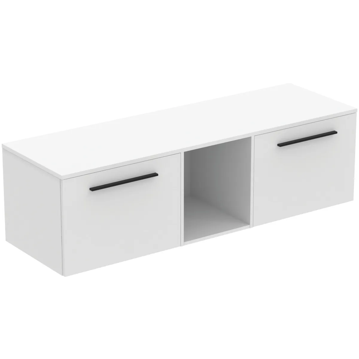 Ideal Standard i.life B 160cm Möbel-Set 2 Auszüge 1 offenes Fach (mittig) Griff Schwarz Weiß matt Ideal Standard i.life B 160cm Möbel-Set 2 Auszüge 1 offenes Fach (mittig) Griff Schwarz Weiß matt