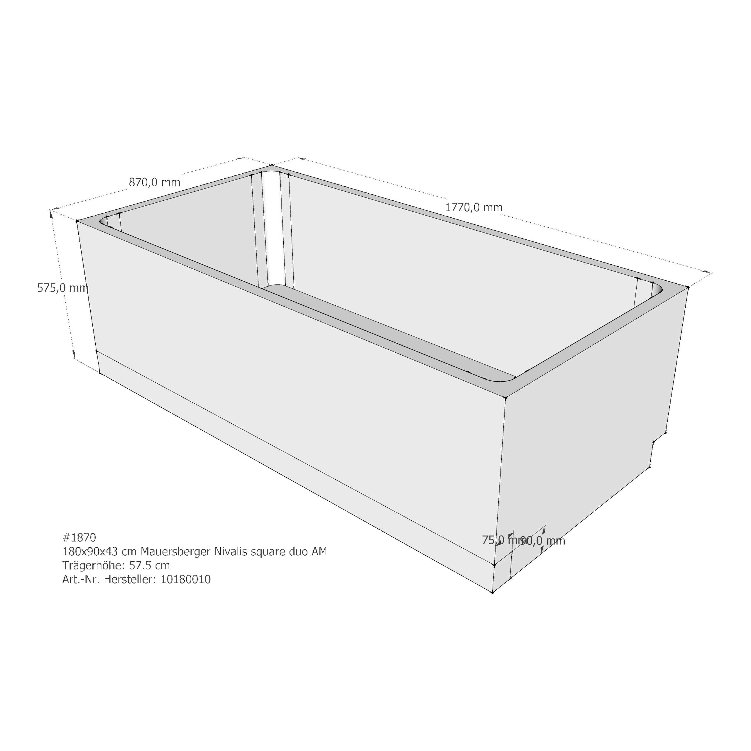 Badewannenträger für Mauersberger Nivalis square duo 180 × 90 × 43 cm Badewannenträger für Mauersberger Nivalis square duo 180 × 90 × 43 cm
