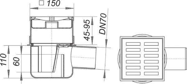 Kellerablauf 57 AK, DN 70