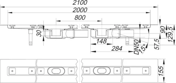 Duschrinne CeraLine Plan F Duo 2000 mm, DN 50
