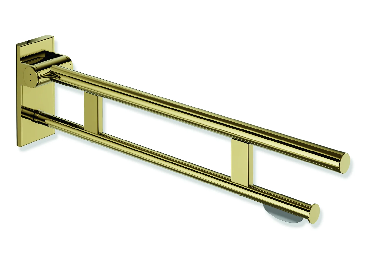 HEWI Stützklappgriff Duo System 900, Design A, Edelstahl PVD gold glänzend, Ausladung 750 mm, mit WC-Papierhalter HEWI Stützklappgriff Duo System 900, Design A, Edelstahl PVD gold glänzend, Ausladung 750 mm, mit WC-Papierhalter