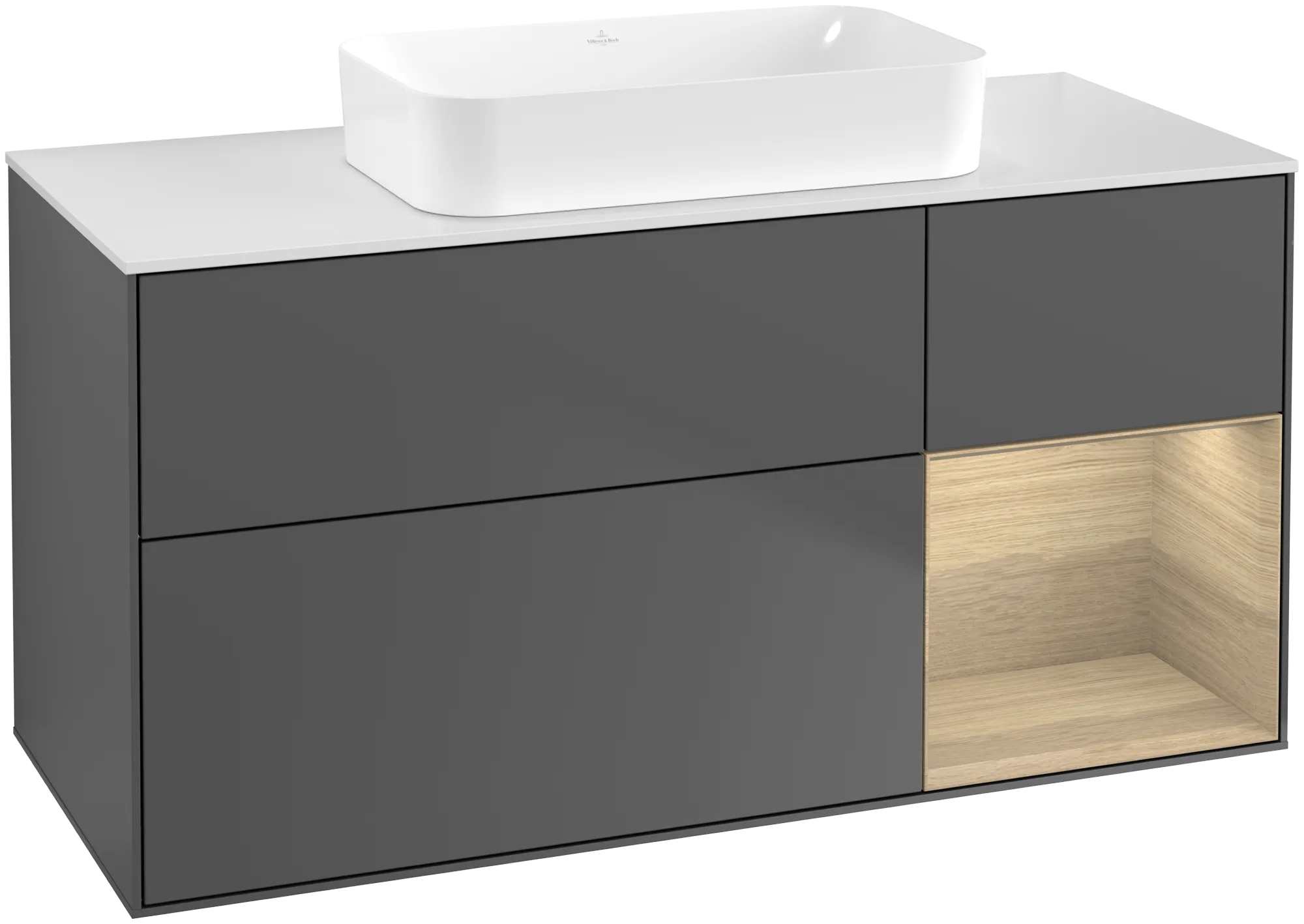 Villeroy & Boch Finion Waschbeckenunterschrank G71, 1200x603x501mm, Anthracite Matt/Lacquer/Oak Veneer/Glass White Matt