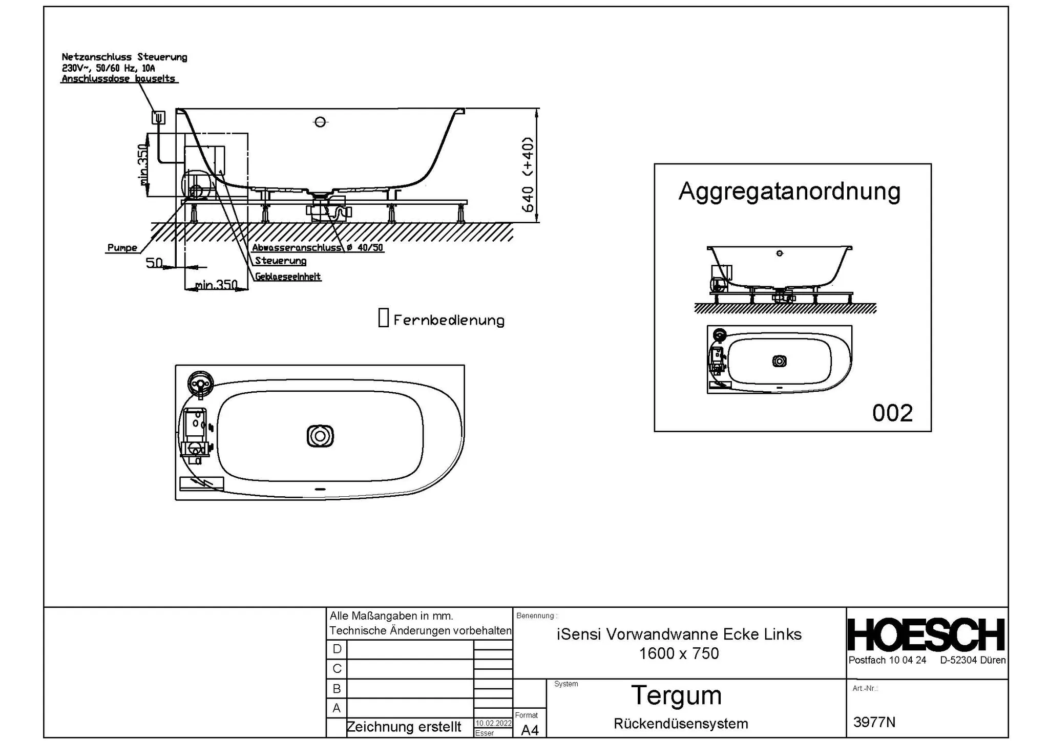 Hoesch Whirlwanne iSensi Eck 1600x750 links, Tergum, weiß/verchromt/Motor links