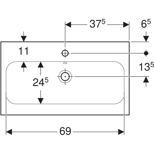 Wandwaschtisch „iCon Light“, mittig, rechteckig, Hahnlochposition mittig 75 × 42 cm in Edelstahl