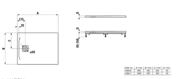 Laufen Duschwanne Laufen PRO 700x1000x33 Marbond Ablauf kurze Seite schwarz Laufen Duschwanne Laufen PRO 700x1000x33 Marbond Ablauf kurze Seite schwarz