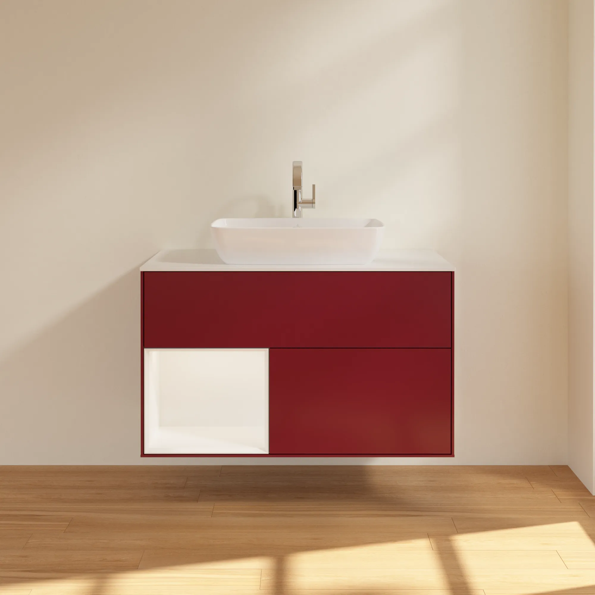 Villeroy & Boch Waschtischunterschrank „Finion“ für Schrankwaschtisch 1000 × 603 × 501 mm Peony Matt Lacquer, für Becken mittig, mit Hahnlochbohrung