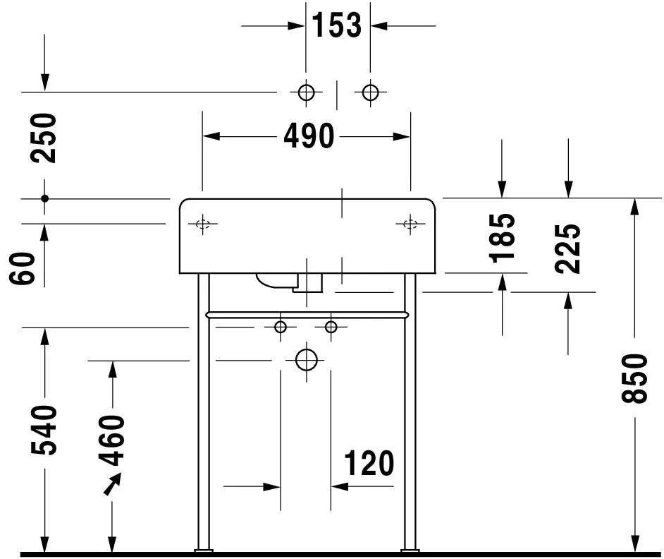 Wandwaschtisch „Scola“, mit Überlauf, Hahnlochposition mittig Wandwaschtisch „Scola“, mit Überlauf, Hahnlochposition mittig