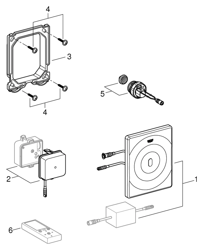 Infrarot-Elektronik Tectron Surf 37336_1, für Urinal, Fertigmontageset für Rapido U, mit Trafo 100-230 V AC, 50-60 Hz, 6 V DC, chrom