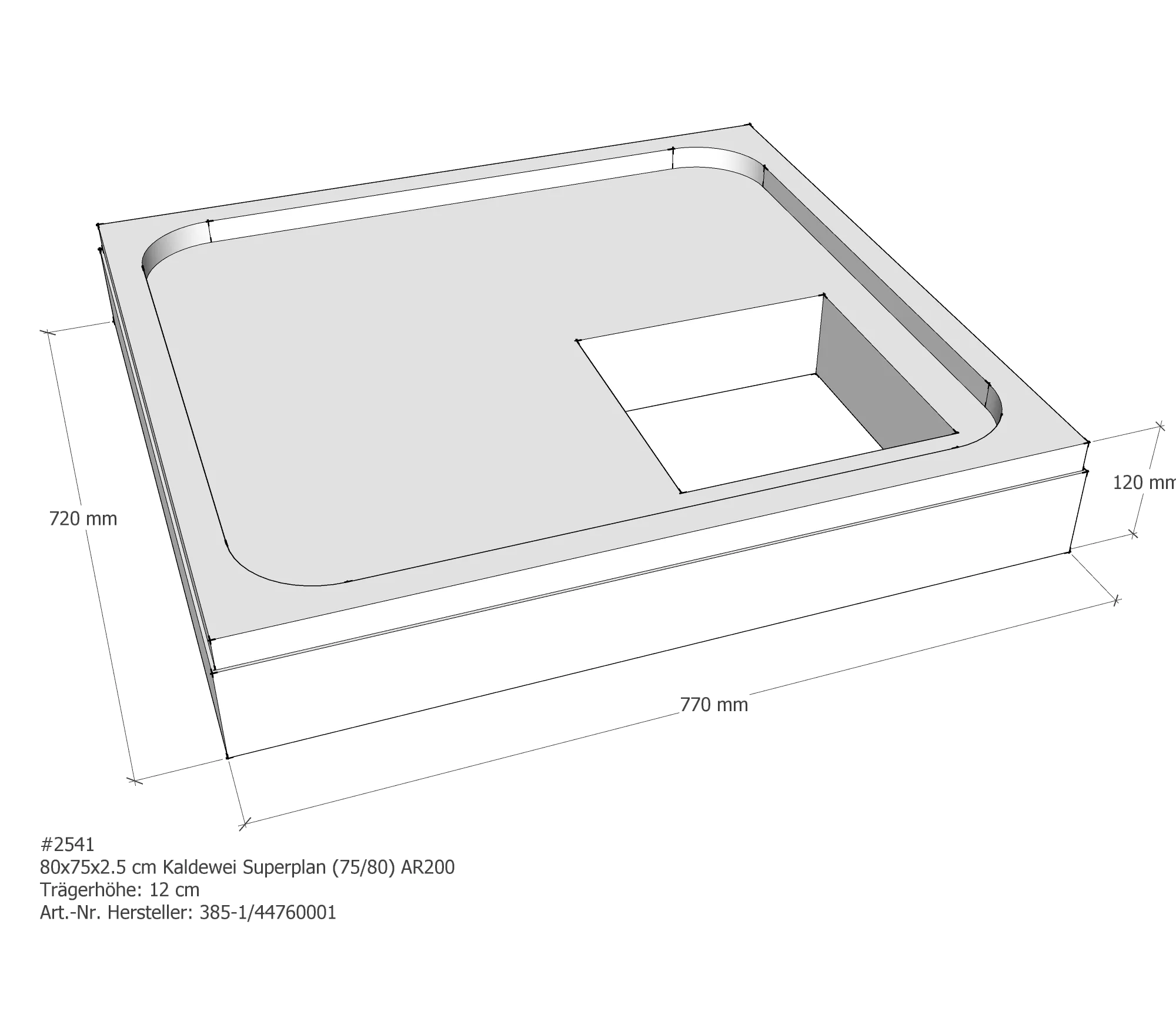 Duschwannenträger für Kaldewei Superplan 75 × 80 × 2,5 cm Duschwannenträger für Kaldewei Superplan 75 × 80 × 2,5 cm