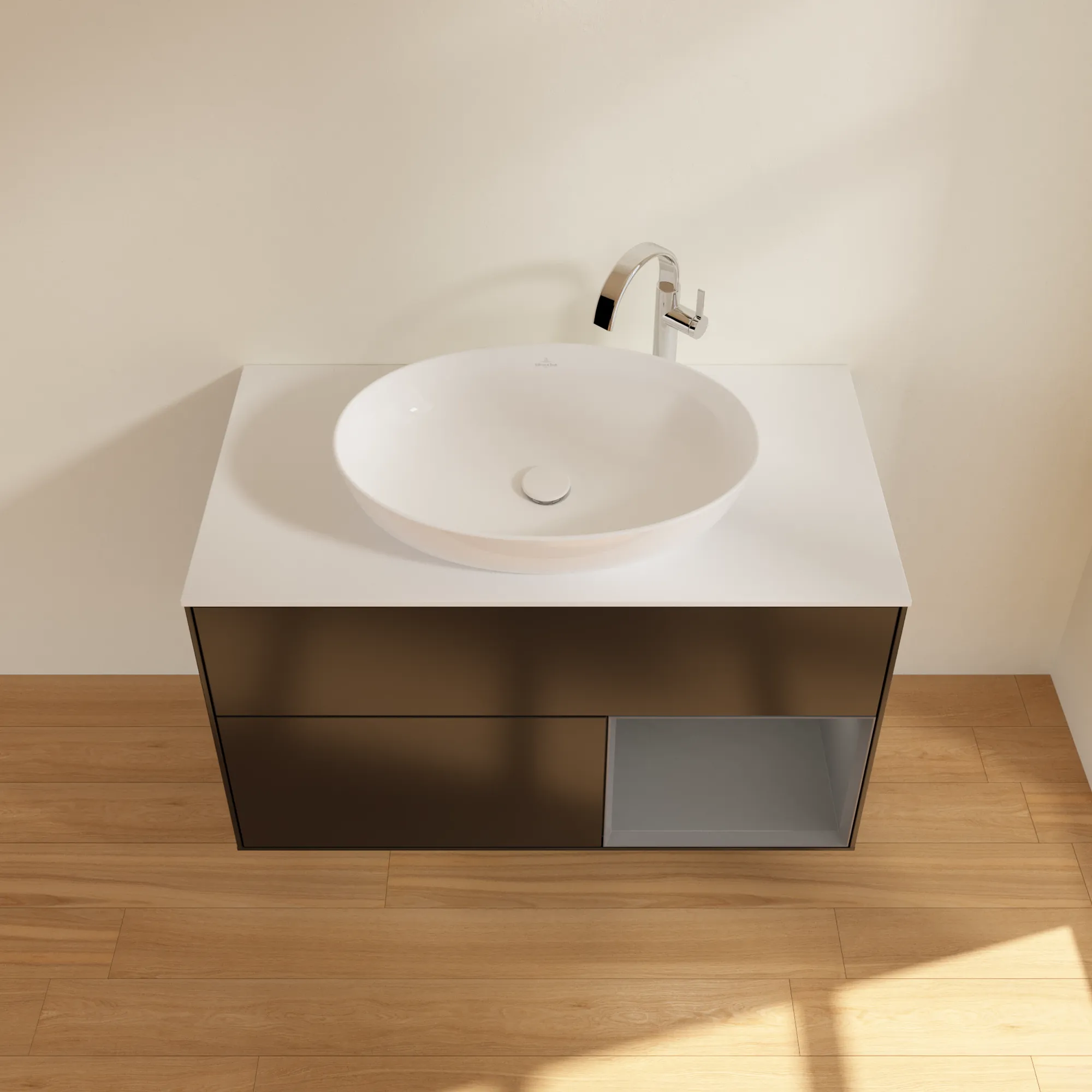 Villeroy & Boch Waschbeckenunterschrank Finion F90, 1000 x 603 x 501 mm, Black Matt Lacquer, mit Beleuchtung und SoftClosing