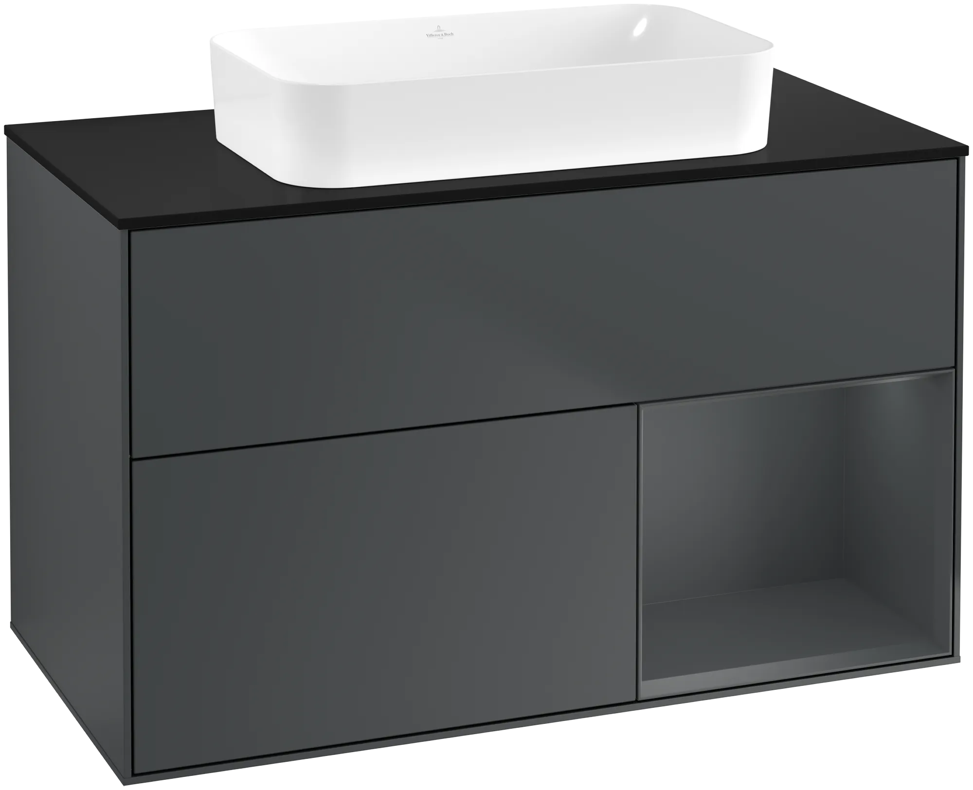 Villeroy & Boch Finion Waschbeckenunterschrank F66, 1000 x 603 x 501 mm, Midnight Blue Matt Lacquer / Glass Black Matt