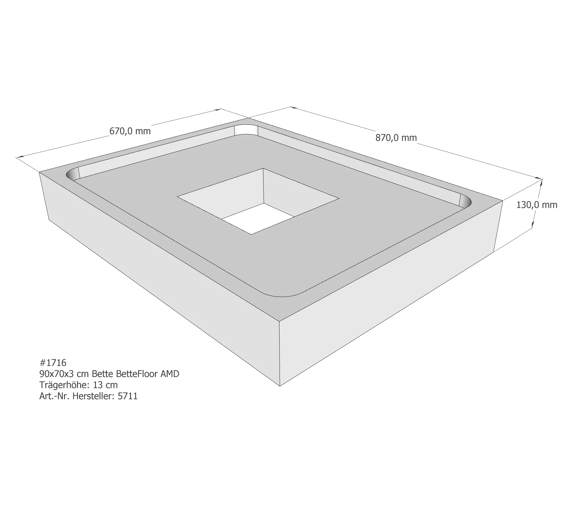 Duschwannenträger für Bette Floor 90 × 70 × 3 cm Duschwannenträger für Bette Floor 90 × 70 × 3 cm