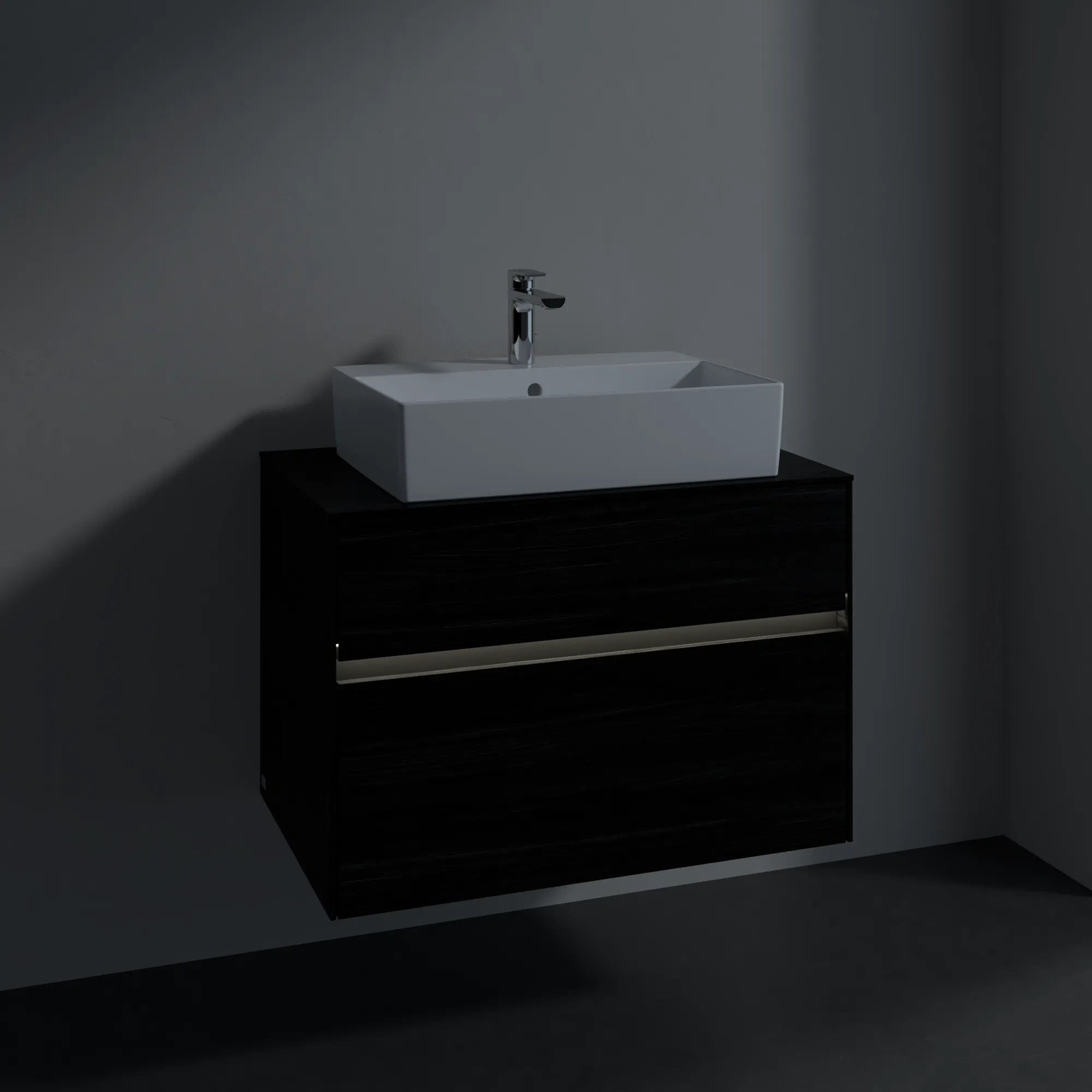 Villeroy & Boch Waschbeckenunterschrank Collaro C124B0, Eckig Black Oak, 800x548x500mm, mit Beleuchtung und SoftClosing Villeroy & Boch Waschbeckenunterschrank Collaro C124B0, Eckig Black Oak, 800x548x500mm, mit Beleuchtung und SoftClosing