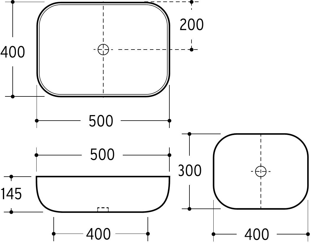 Aufsatzwaschtisch AqvaCeramica - 500 × 400 mm - Höhe 145 mm - ohne Überlauf - weiß