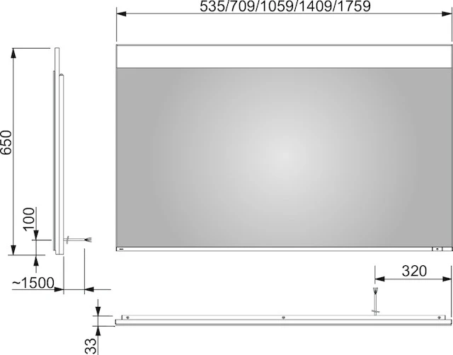 Edition 400 11597172000 Lichtspiegel Edition 400 1 Lichtfarbe 1060 × 650 × 33 mm silber-eloxiert