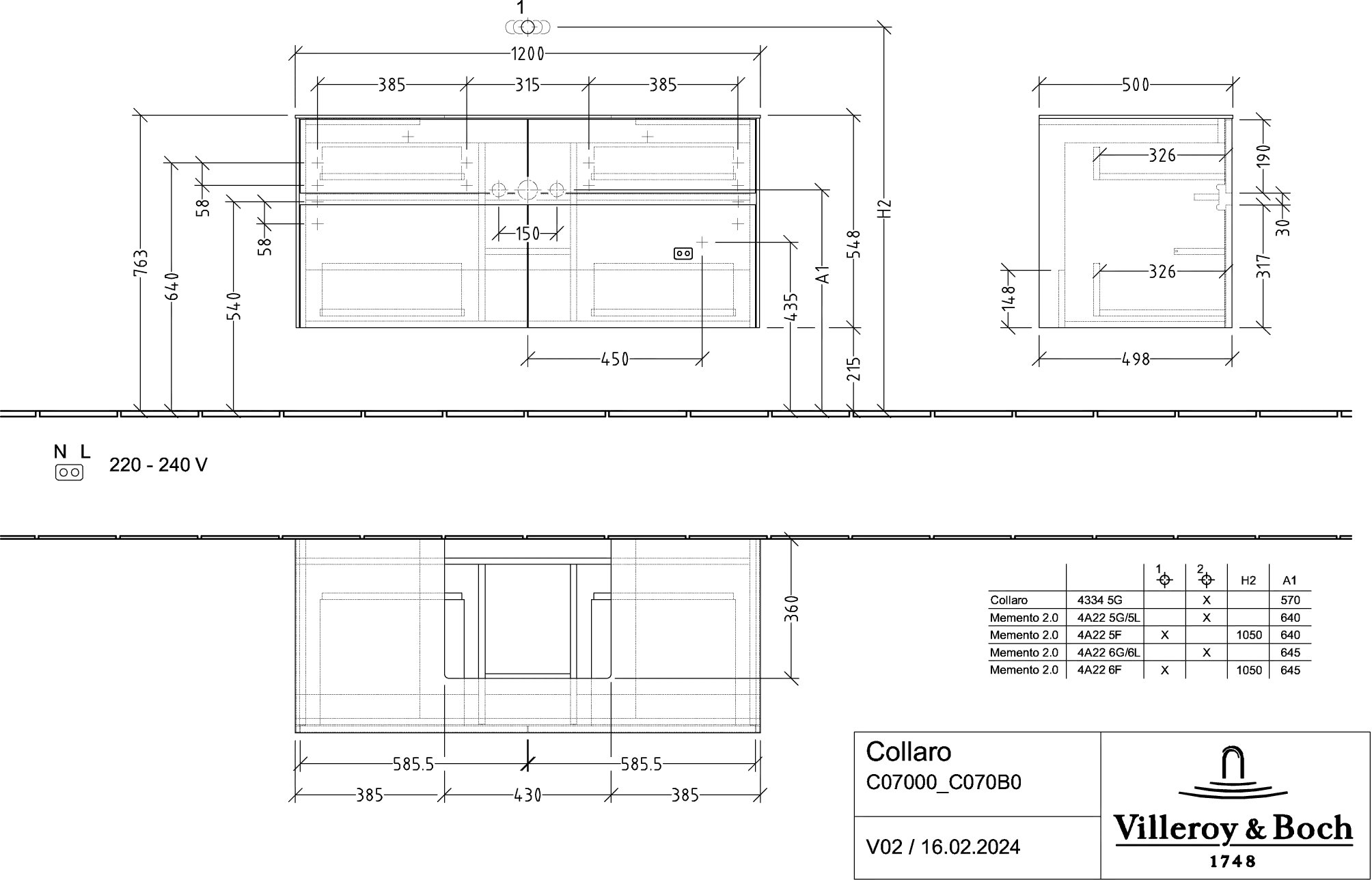 Villeroy & Boch Waschtischunterschrank „Collaro“ 1200 × 548 × 500 mm Graphite, mit Beleuchtung, für Becken mittig Villeroy & Boch Waschtischunterschrank „Collaro“ 1200 × 548 × 500 mm Graphite, mit Beleuchtung, für Becken mittig