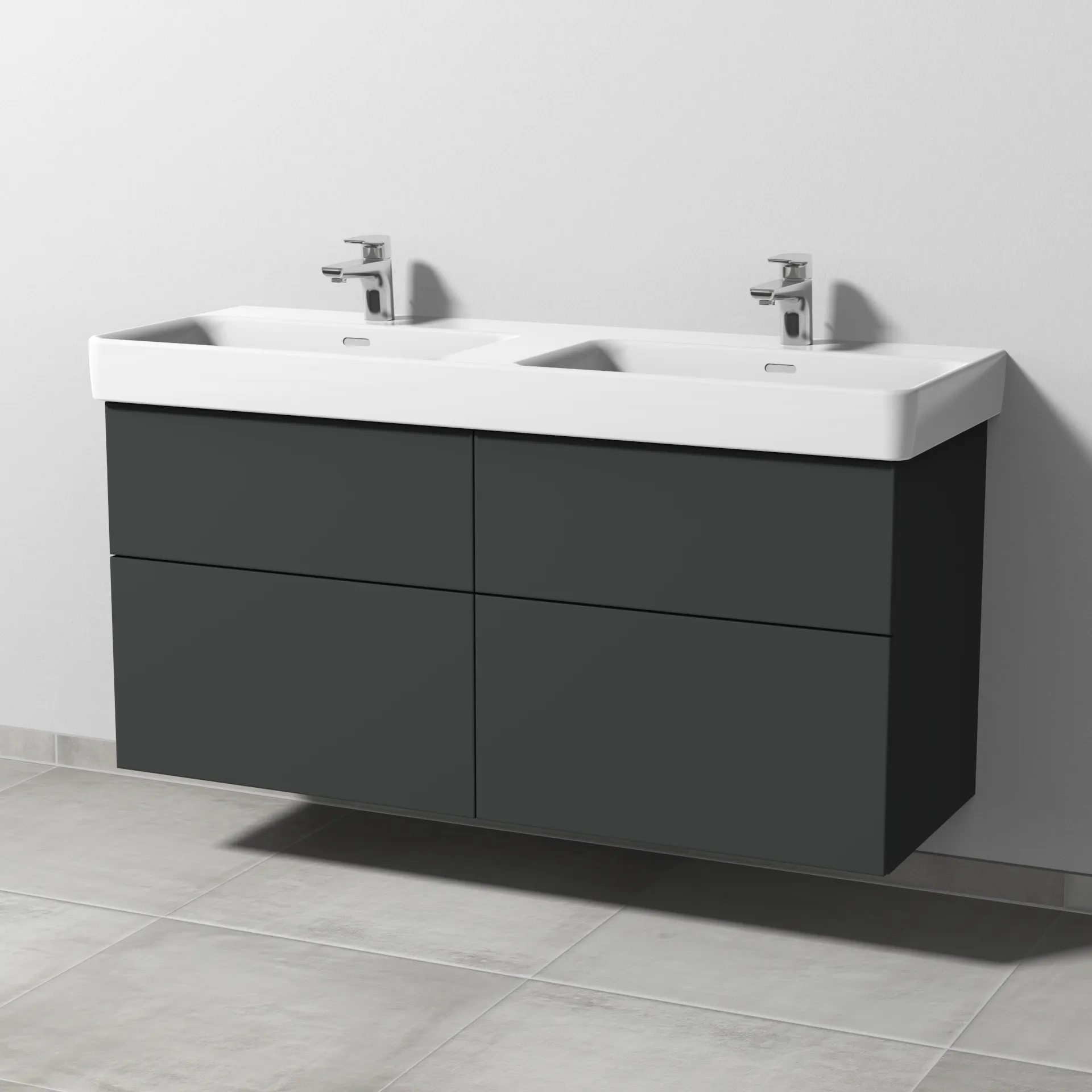 Sanipa Waschtischunterschrank „3way“ passend zu Keramik-Waschtische Pro S von Laufen 1250 × 593 × 437 mm in Graphit (matt), mit Hahnlochbohrung,