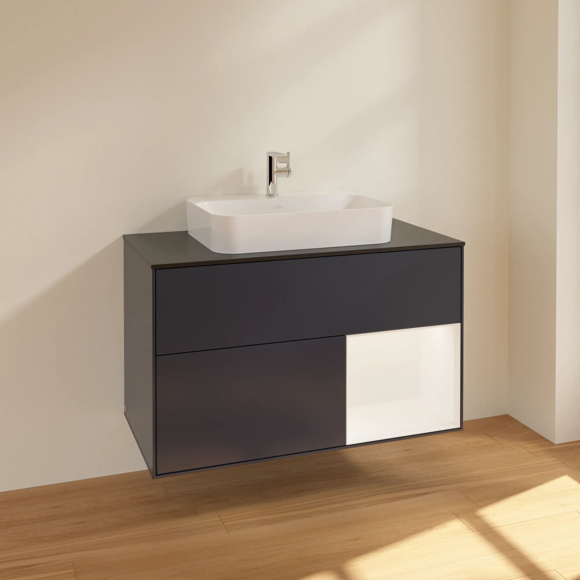 Villeroy & Boch Waschtischunterschrank „Finion“ für Schrankwaschtisch 1000 × 603 × 501 mm Midnight Blue Matt Lacquer, für Becken mittig