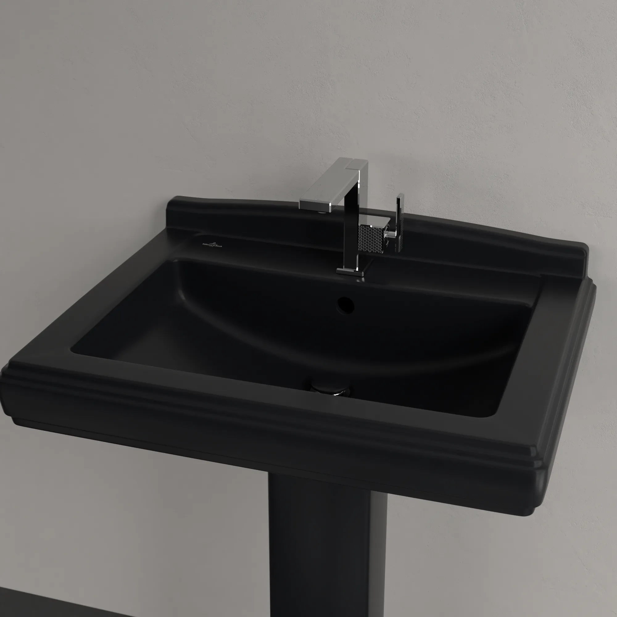 Villeroy & Boch Wandwaschtisch „Hommage“ 750 × 580 × 270 mm in Pure Black, mit CeramicPlus
