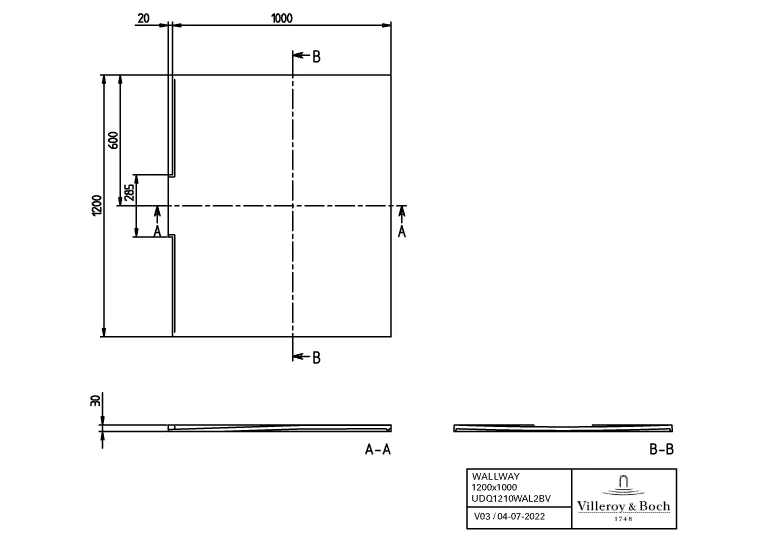 Villeroy & Boch rechteck Duschwanne „Wallway“ für flächenbündige Installation 120 × 100 cm ohne Oberflächenbeschichtung, in Stone White Villeroy & Boch rechteck Duschwanne „Wallway“ für flächenbündige Installation 120 × 100 cm ohne Oberflächenbeschichtung, in Stone White