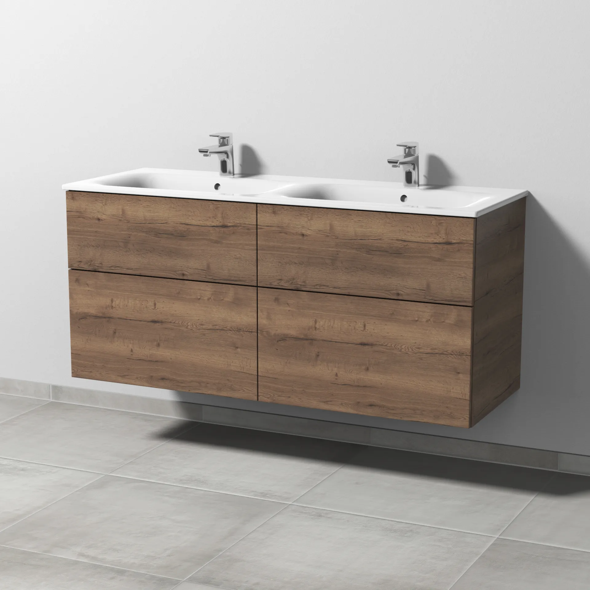 Sanipa Waschtischunterschrank „3way“ passend zu Keramik-Waschtische Renova Plan Slim von Geberit 1284 × 582 × 472 mm in Eiche Tabak