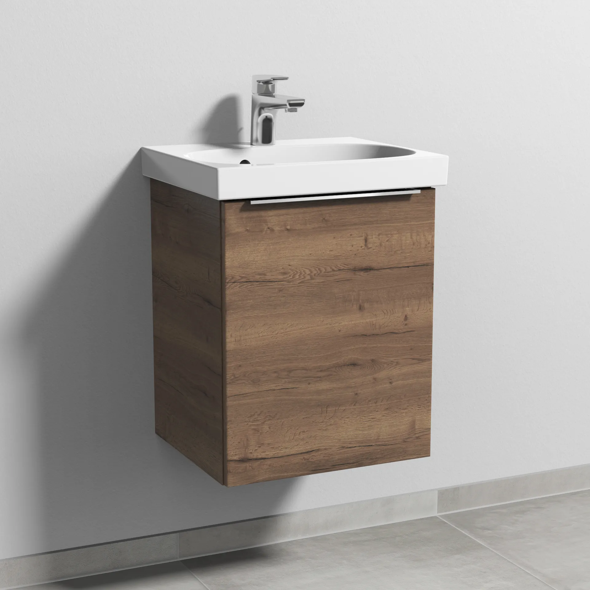 Sanipa Waschtischunterschrank „3way“ passend zu Keramik-Waschtische Acanto von Geberit 415 × 517 × 367 mm in Eiche Tabak, Anschlag rechts