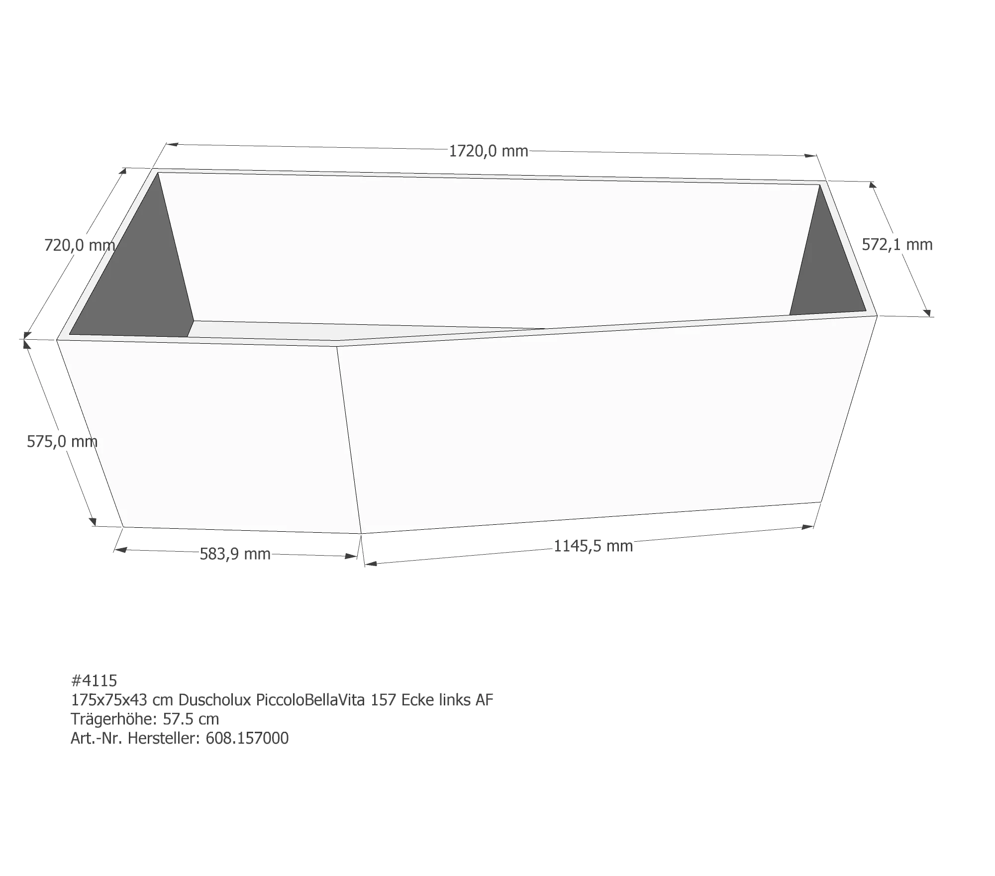 Badewannenträger passend für Duscholux Piccolo Bella Vita 157 175 × 75 × 43 cm