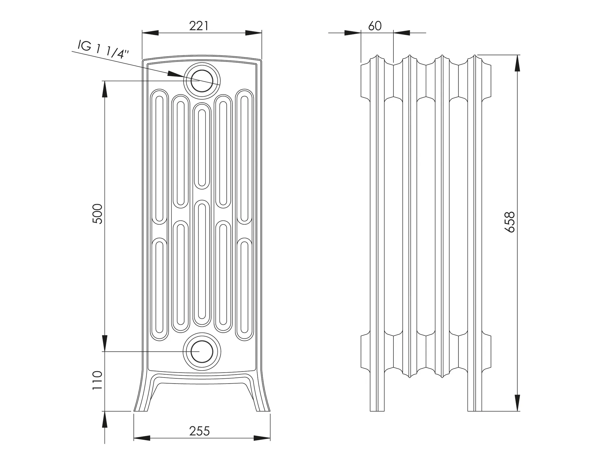 ASW Gussradiator 19 Glieder Nabenabstand 500 mm „Stockholm“ 114 × 65,8 × 22,1 cm ASW Gussradiator 19 Glieder Nabenabstand 500 mm „Stockholm“ 114 × 65,8 × 22,1 cm