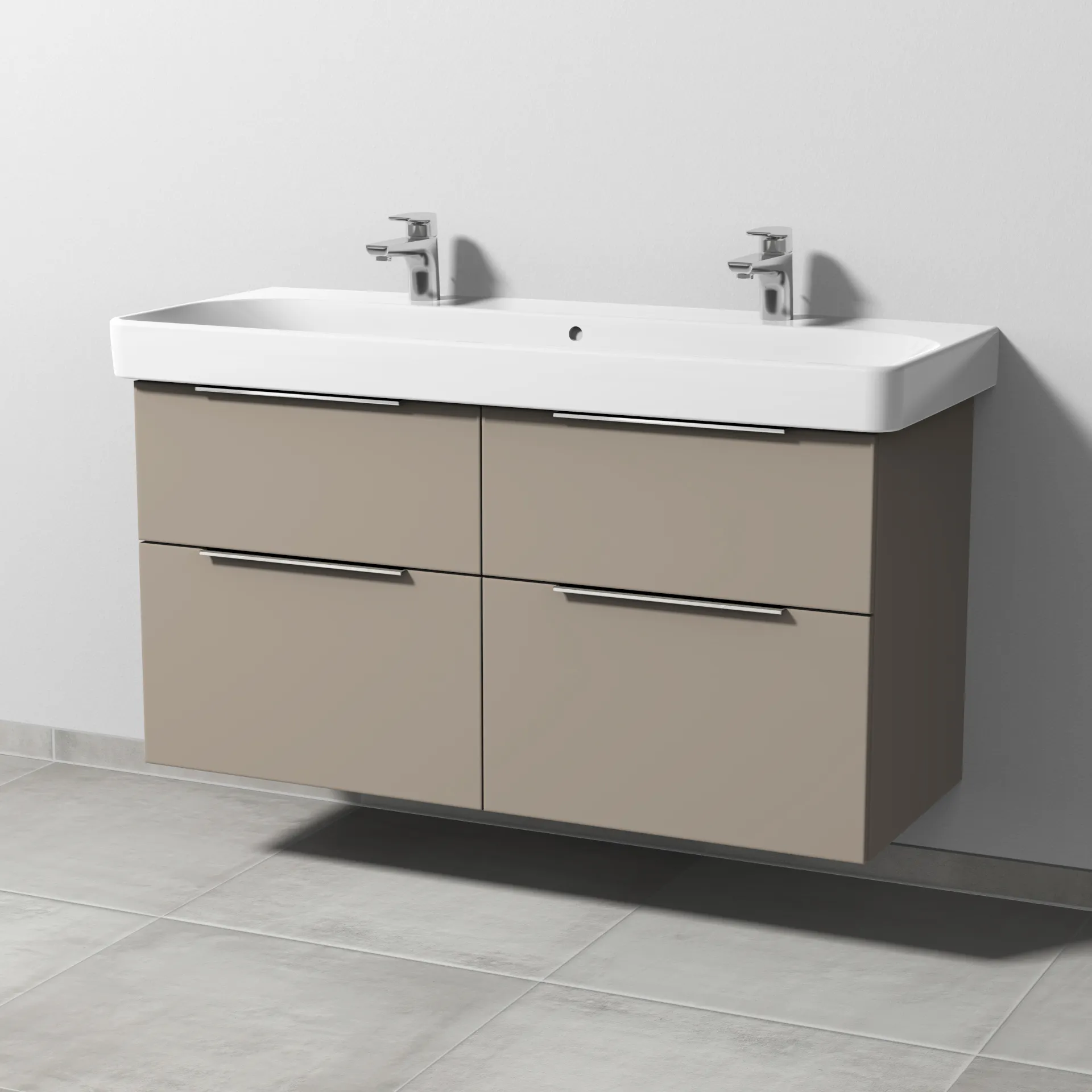 Sanipa Waschtischunterschrank „3way“ passend zu Keramik-Waschtische Smyle Square von Geberit 1130 × 593 × 442 mm in Sandgrau (matt), mit