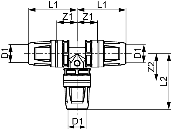 TECElogo-Push T-Stück Dimension 32 × 32 × 32, PPSU